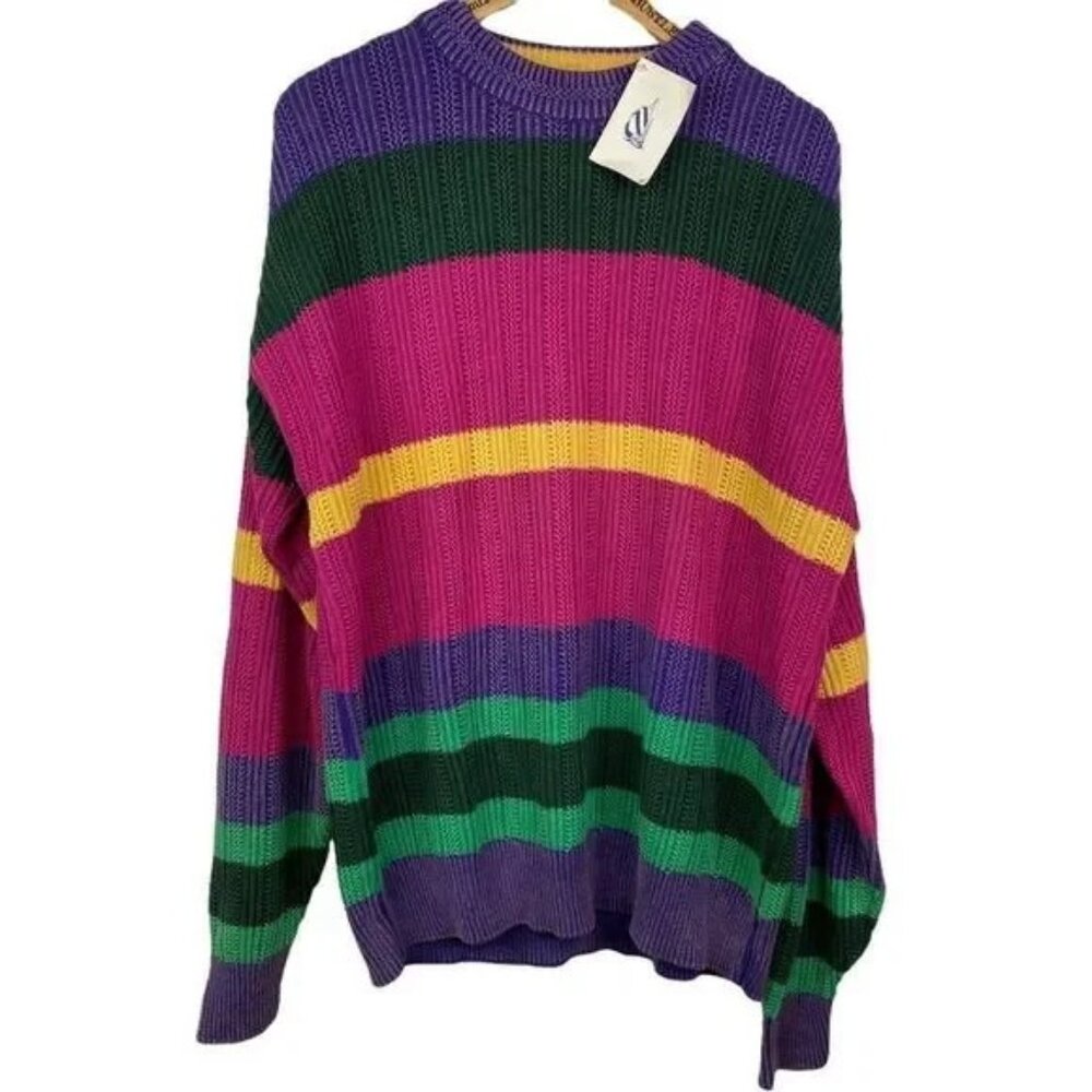 NWT NAUTICA WOMEN'S VINTAGE‎ RAINFOREST STRIPED CHUNKY SWEATER LARGE
